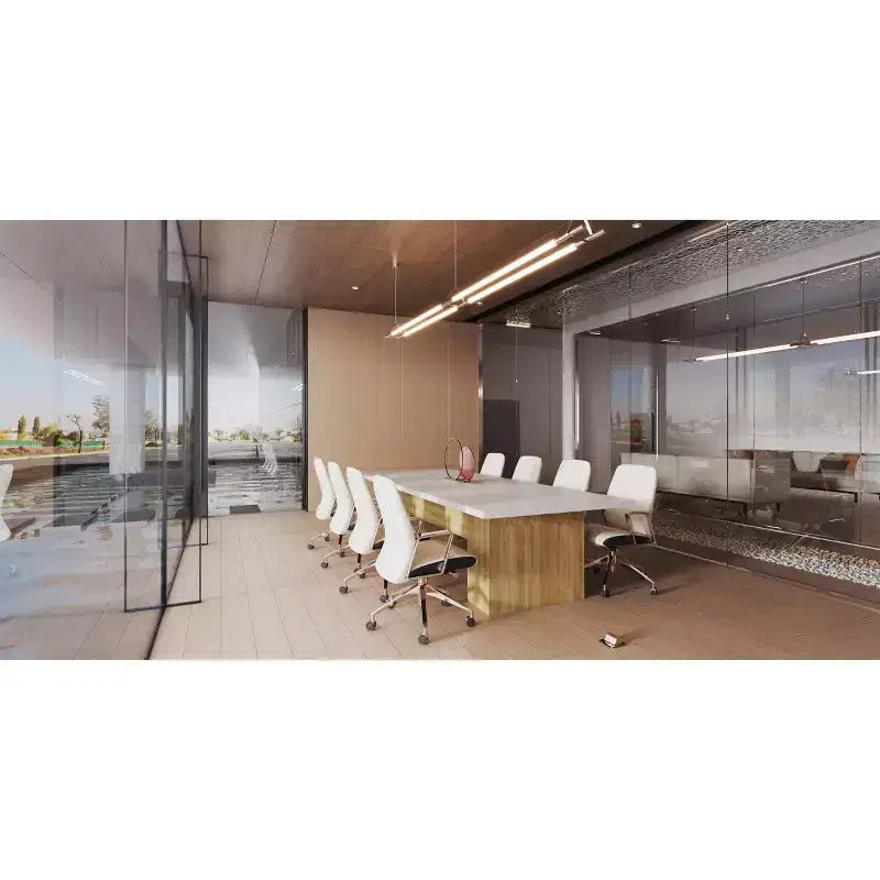 Gray / White And Wood Conference Table, Seats 6–8