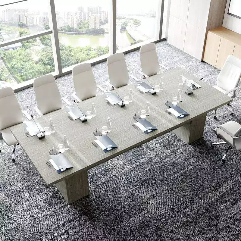 Gray / White And Wood Conference Table, Seats 6–8