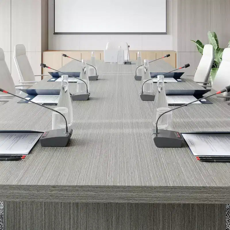 Gray / White And Wood Conference Table, Seats 6–8