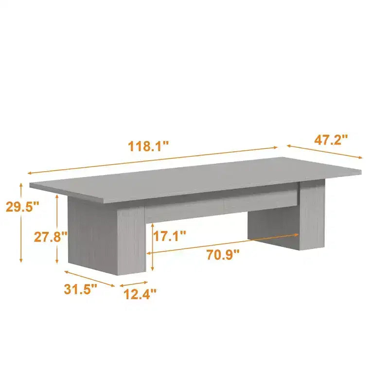 Gray / White And Wood Conference Table, Seats 6–8