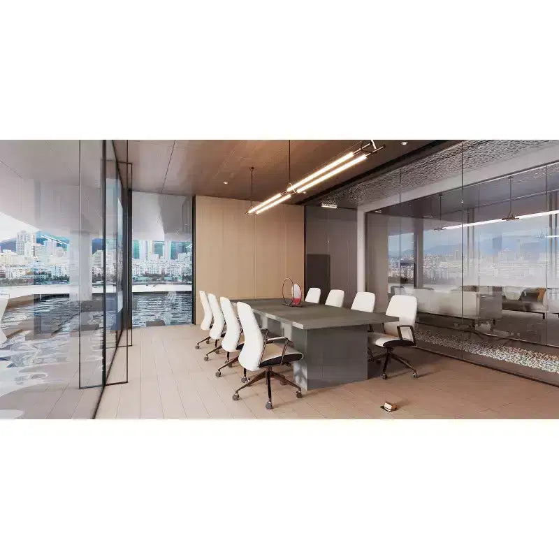 Gray / White And Wood Conference Table, Seats 6–8