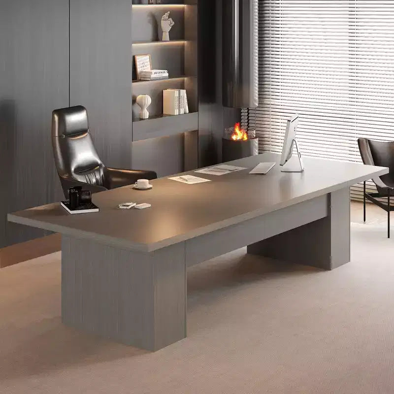 Gray / White And Wood Conference Table, Seats 6–8