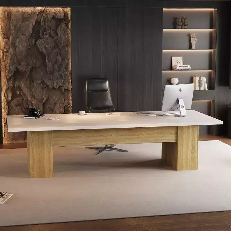 Gray / White And Wood Conference Table, Seats 6–8