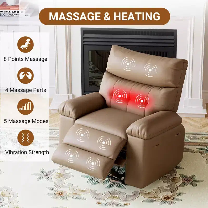 Grey / Yellow PU Leather Recliner Chair, 360° Swivel & Rocking, Massage, Single Seat