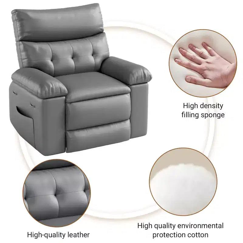 Grey / Yellow PU Leather Recliner Chair, 360° Swivel & Rocking, Massage, Single Seat
