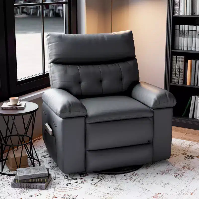 Grey / Yellow PU Leather Recliner Chair, 360° Swivel & Rocking, Massage, Single Seat