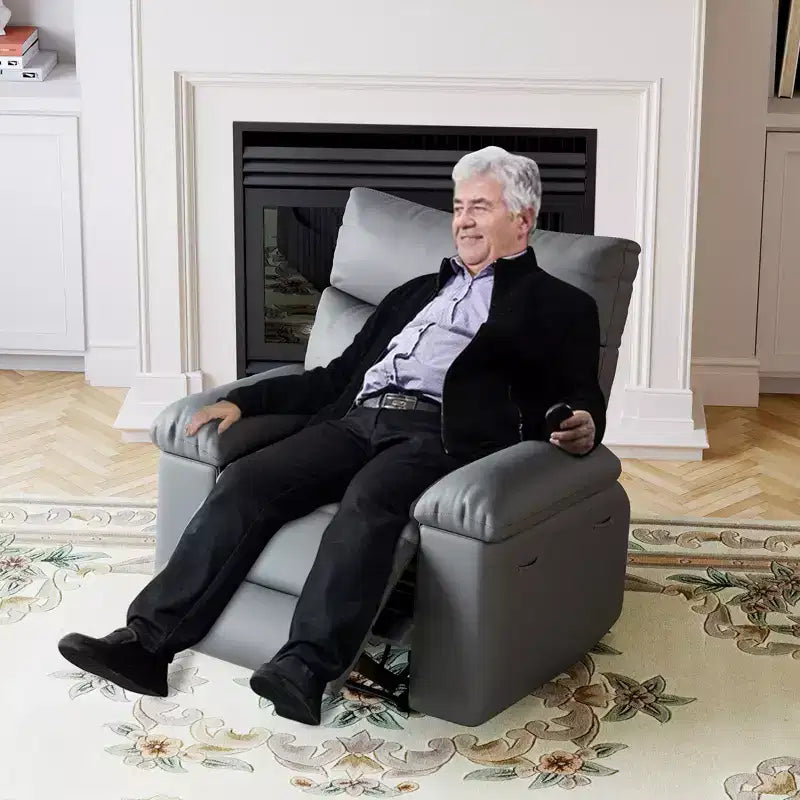Grey / Yellow PU Leather Recliner Chair, 360° Swivel & Rocking, Massage, Single Seat