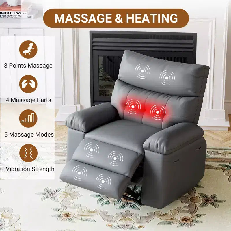 Grey / Yellow PU Leather Recliner Chair, 360° Swivel & Rocking, Massage, Single Seat