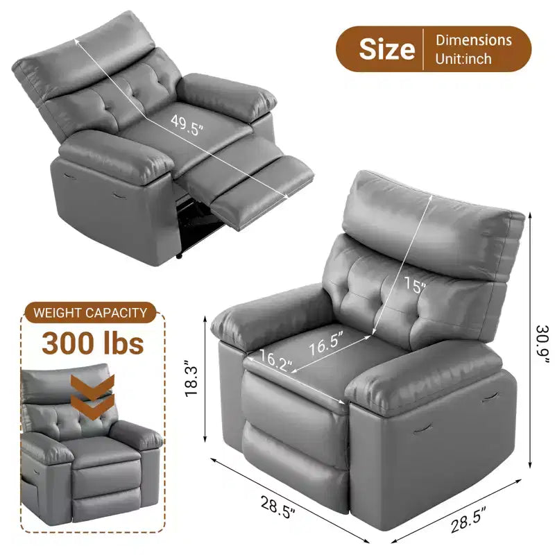 Grey / Yellow PU Leather Recliner Chair, 360° Swivel & Rocking, Massage, Single Seat