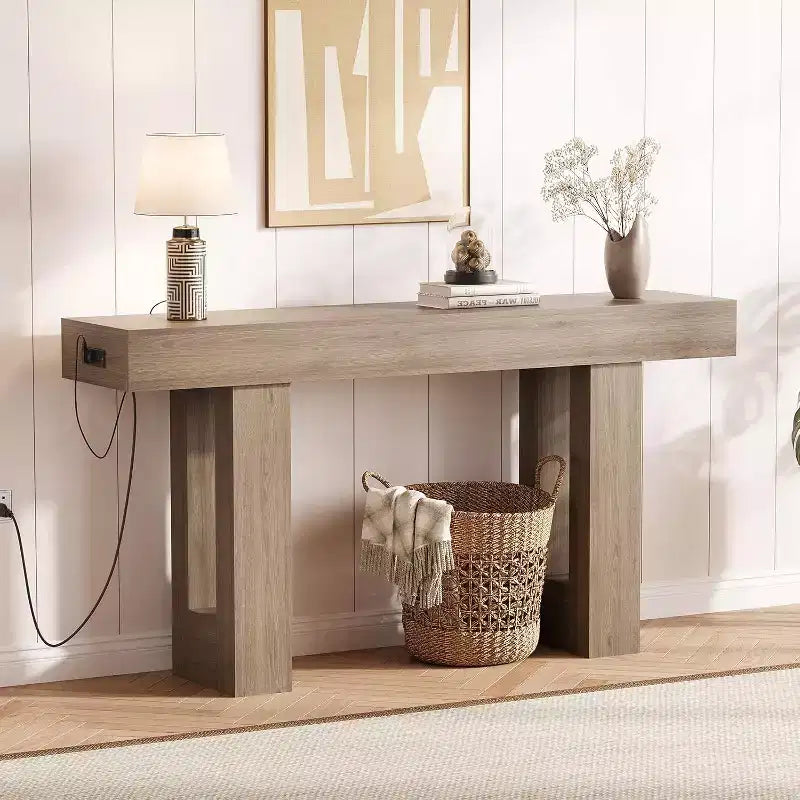 Black / Grey / Rustic Brown Console Table with Power Outlet, USB & Type-C Ports – 1-Person Assembly