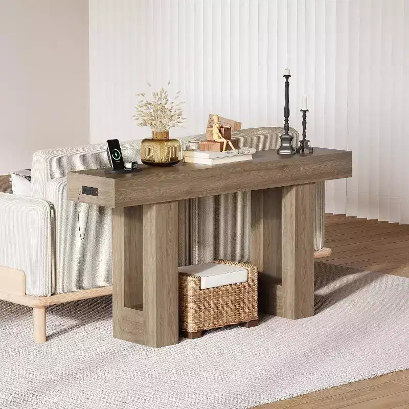 Black / Grey / Rustic Brown Console Table with Power Outlet, USB & Type-C Ports – 1-Person Assembly