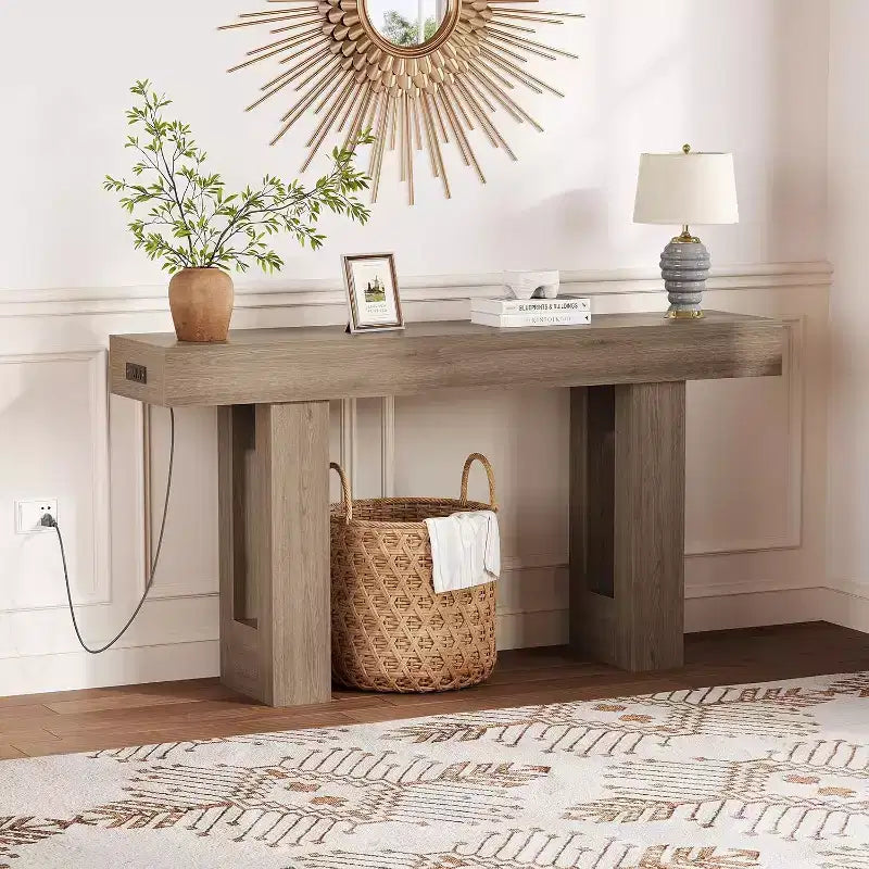 Black / Grey / Rustic Brown Console Table with Power Outlet, USB & Type-C Ports – 1-Person Assembly