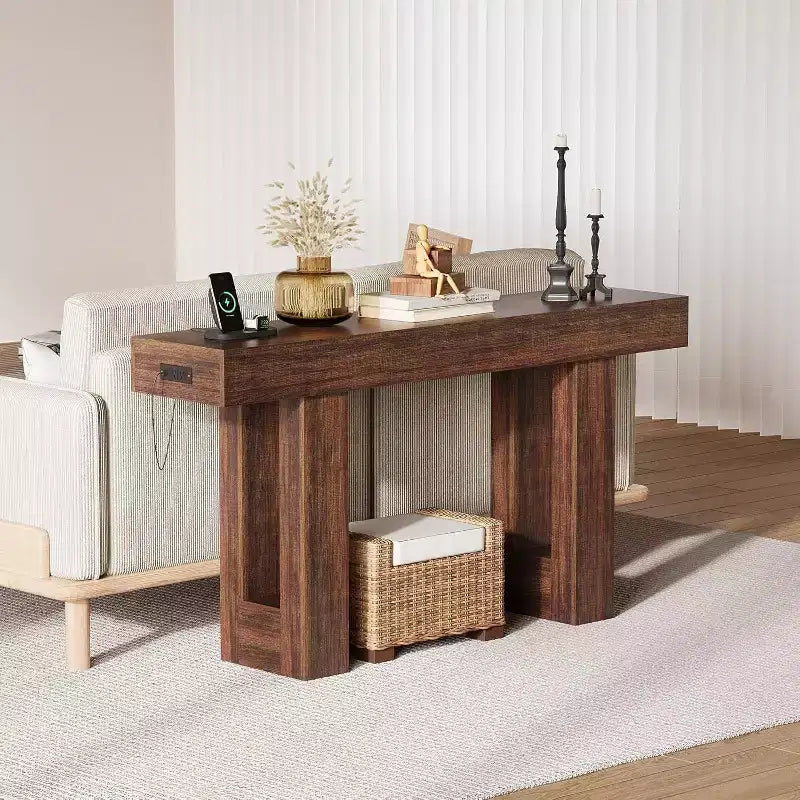 Black / Grey / Rustic Brown Console Table with Power Outlet, USB & Type-C Ports – 1-Person Assembly