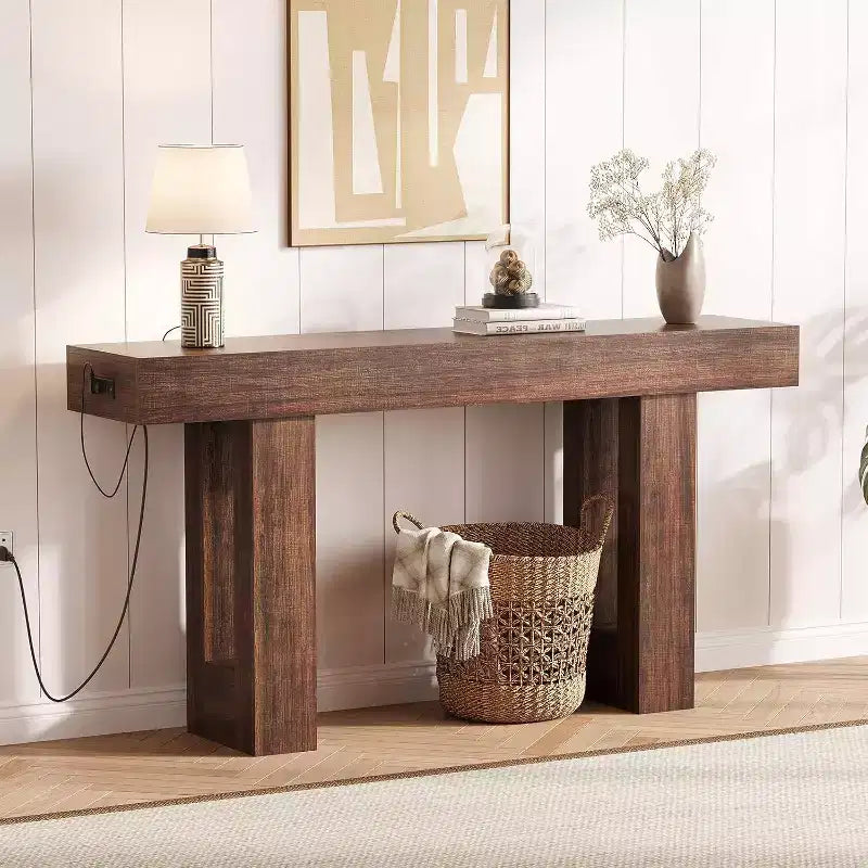 Black / Grey / Rustic Brown Console Table with Power Outlet, USB & Type-C Ports – 1-Person Assembly