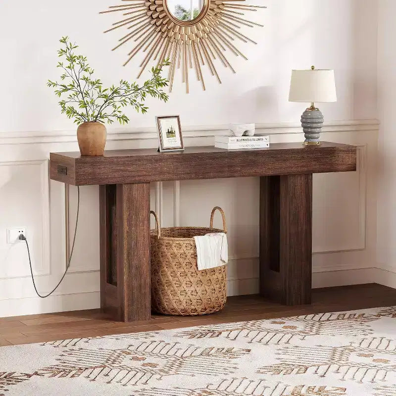 Black / Grey / Rustic Brown Console Table with Power Outlet, USB & Type-C Ports – 1-Person Assembly