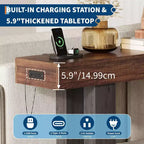 Tavolo consolle nero / grigio / marrone rustico con presa di corrente, porte USB e Type-C – Montaggio da 1 persona