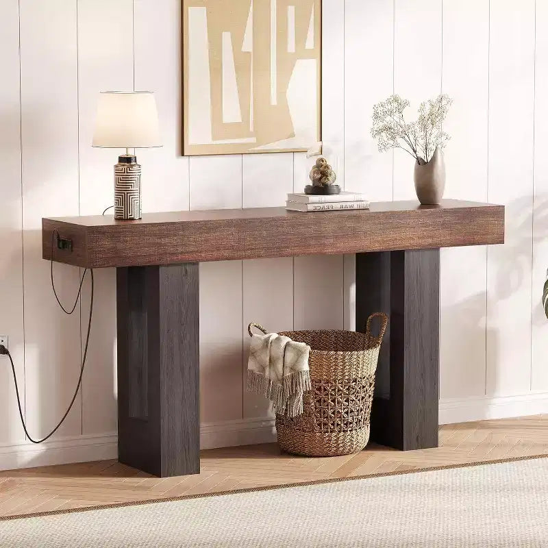 Black / Grey / Rustic Brown Console Table with Power Outlet, USB & Type-C Ports – 1-Person Assembly