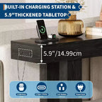 Tavolo consolle nero / grigio / marrone rustico con presa di corrente, porte USB e Type-C – Montaggio da 1 persona