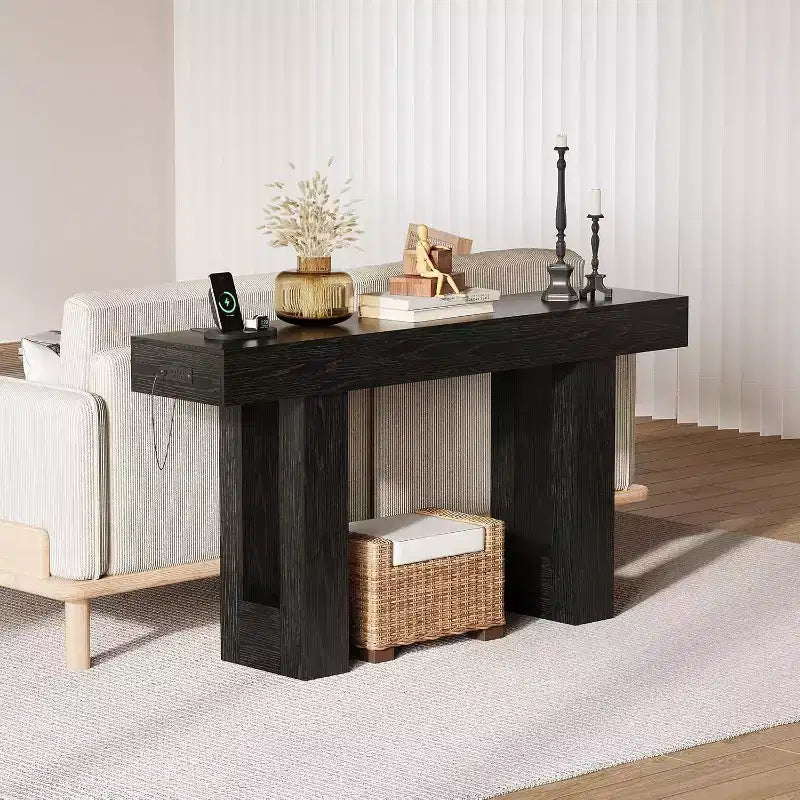 Black / Grey / Rustic Brown Console Table with Power Outlet, USB & Type-C Ports – 1-Person Assembly