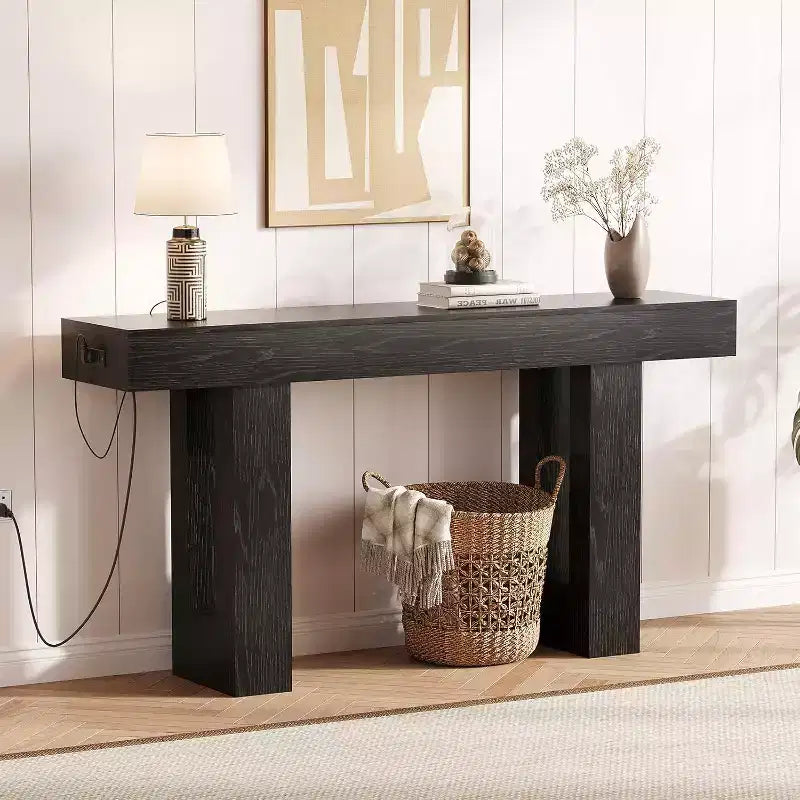 Black / Grey / Rustic Brown Console Table with Power Outlet, USB & Type-C Ports – 1-Person Assembly