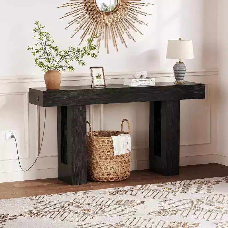 Black / Grey / Rustic Brown Console Table with Power Outlet, USB & Type-C Ports – 1-Person Assembly