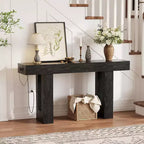63 Long Console Table with Built-in Power Outlet, USB & Type-C Ports. Narrow Entryway Sofa Table for Hallway, Foyer & Living Room, Black