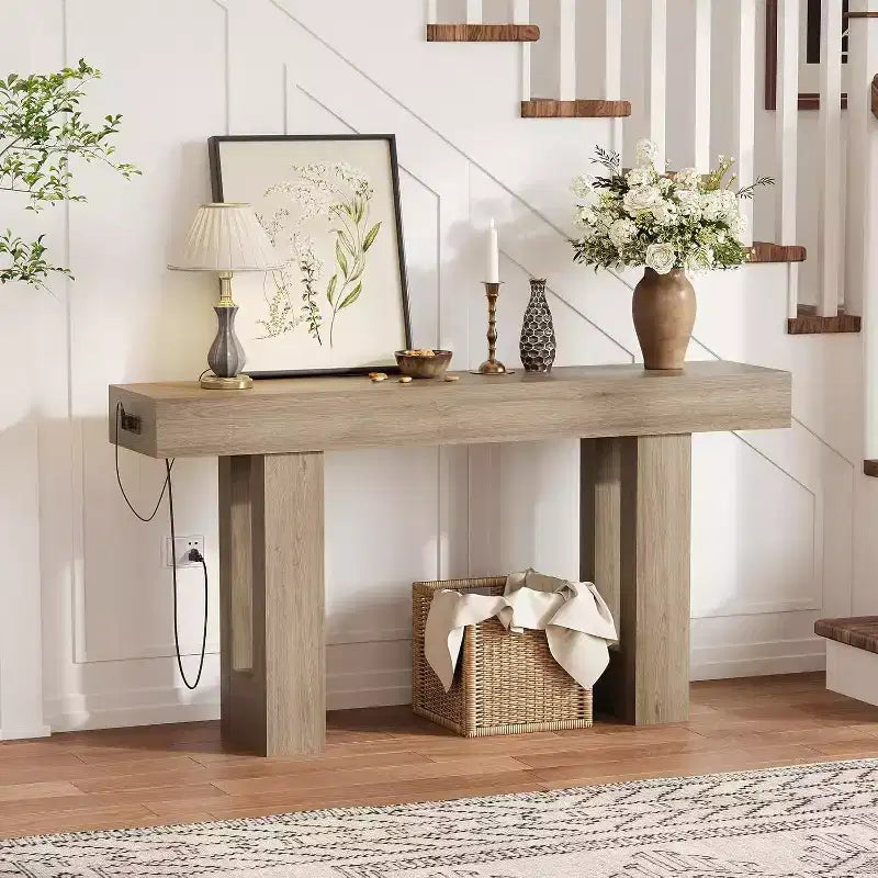 Black / Grey / Rustic Brown Console Table with Power Outlet, USB & Type-C Ports – 1-Person Assembly