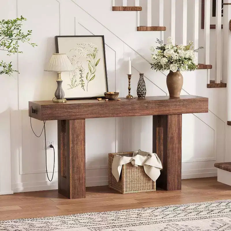 Black / Grey / Rustic Brown Console Table with Power Outlet, USB & Type-C Ports – 1-Person Assembly