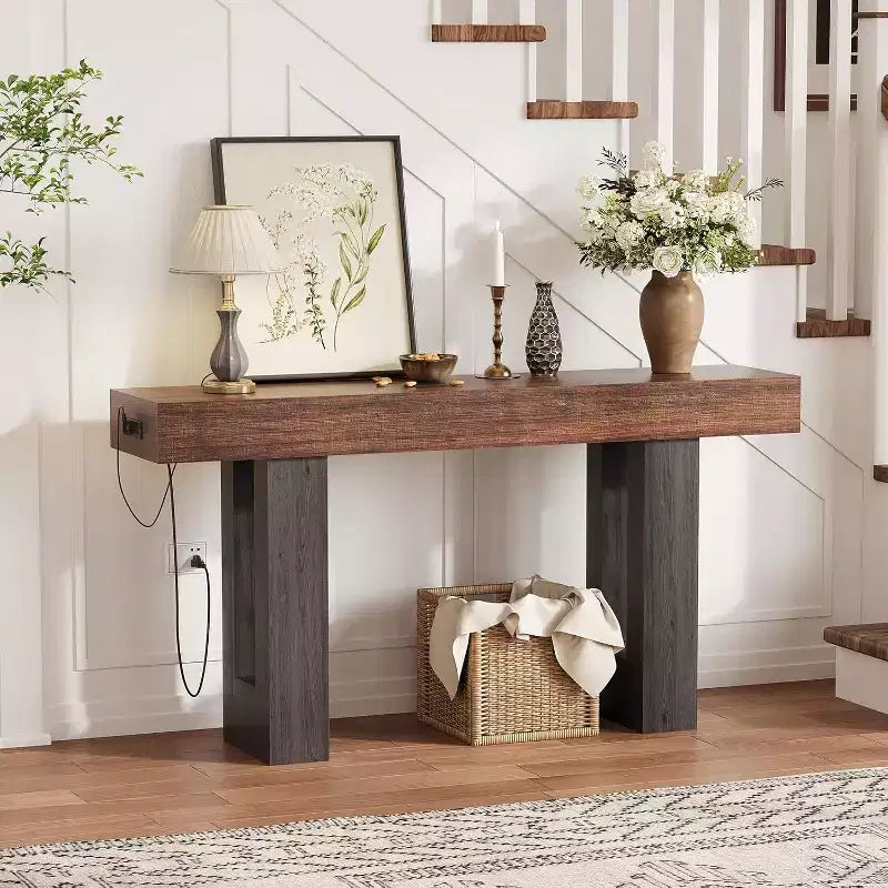 Black / Grey / Rustic Brown Console Table with Power Outlet, USB & Type-C Ports – 1-Person Assembly