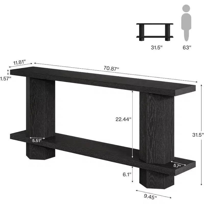 Black Rectangle Console Table, 71" Long, Single-User