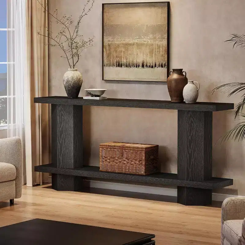 Black Rectangle Console Table, 71" Long, Single-User