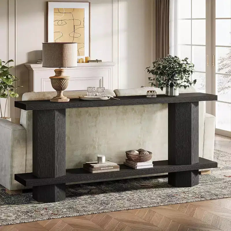 Black Rectangle Console Table, 71" Long, Single-User