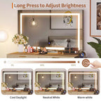 Toeletta a colonna bianca/legno con specchio LED da 32" e 2 cassetti, 1 persona