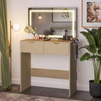 Toeletta a colonna bianca/legno con specchio LED da 32" e 2 cassetti, 1 persona