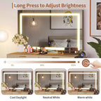 Toeletta a colonna bianca/legno con specchio LED da 32" e 2 cassetti, 1 persona