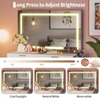Toeletta a colonna bianca/legno con specchio LED da 32" e 2 cassetti, 1 persona