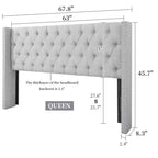 Testiera con ali in lino beige/grigio – Capitonnè, borchie decorative, altezza regolabile (Queen & King)