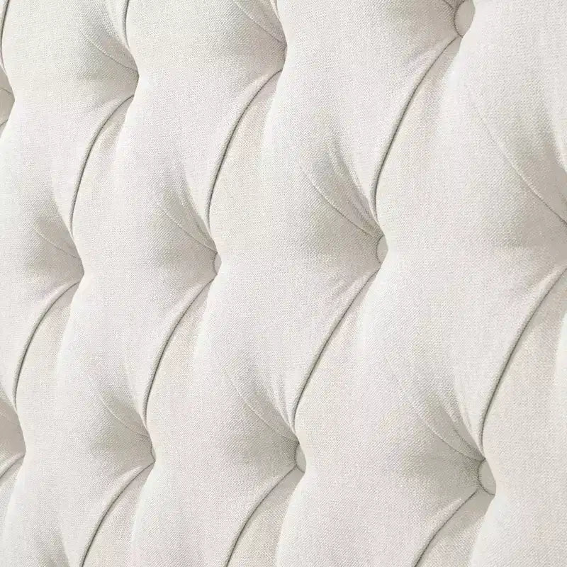 Beige / Gray Linen Wingback Headboard – Button-Tufted, Nailhead Trim, Adjustable Height (Queen & King)
