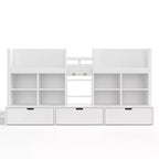 Letto a soppalco basso per bambini grigio/bianco con ripiani, tenda e lavagna – Singolo