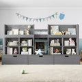 GDFStudio Rowan Kids Low Loft Bed with Storage Shelves, Curtain and Chalkboard