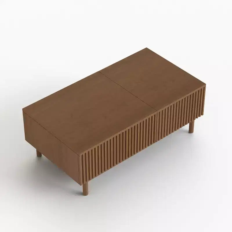 Brown Lift-Top Coffee Table with Fluted Drawers, 1-Person Use