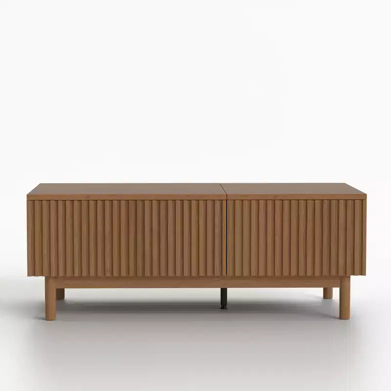 Brown Lift-Top Coffee Table with Fluted Drawers, 1-Person Use