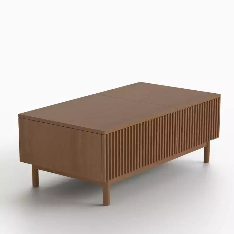 Brown Lift-Top Coffee Table with Fluted Drawers, 1-Person Use