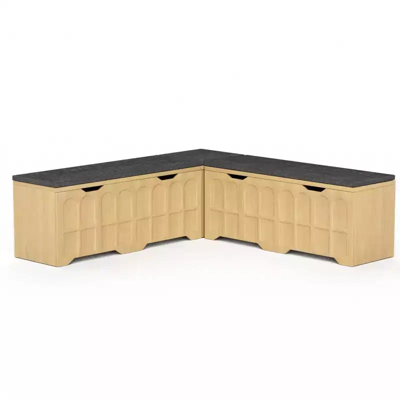 Brown/White L-Shaped Corner Storage Bench with Cushion, 3-Piece, Seats 2–3
