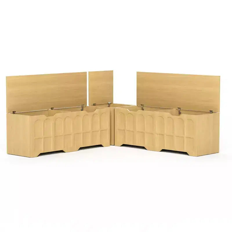 Brown/White L-Shaped Corner Storage Bench with Cushion, 3-Piece, Seats 2–3