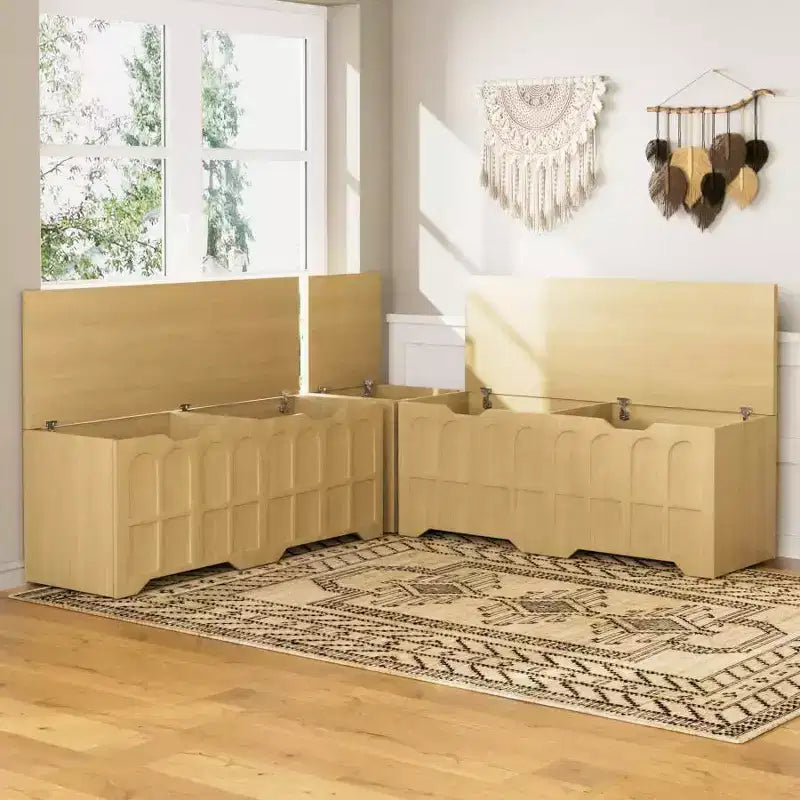 Brown/White L-Shaped Corner Storage Bench with Cushion, 3-Piece, Seats 2–3
