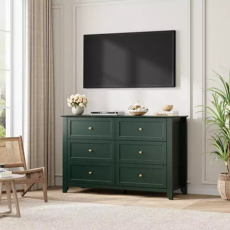 Black / Dark Green / Grey / White 6-Drawer Wooden Dresser – Modern Style, Single Use
