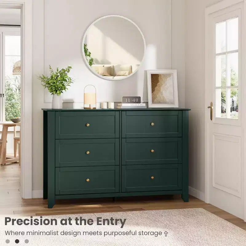 Black / Dark Green / Grey / White 6-Drawer Wooden Dresser – Modern Style, Single Use