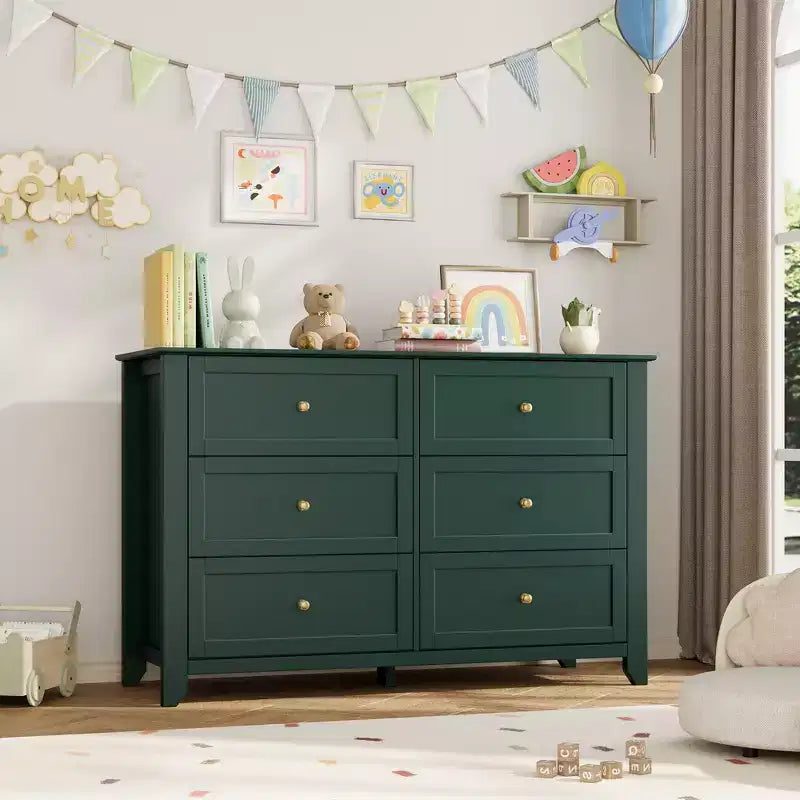 Black / Dark Green / Grey / White 6-Drawer Wooden Dresser – Modern Style, Single Use