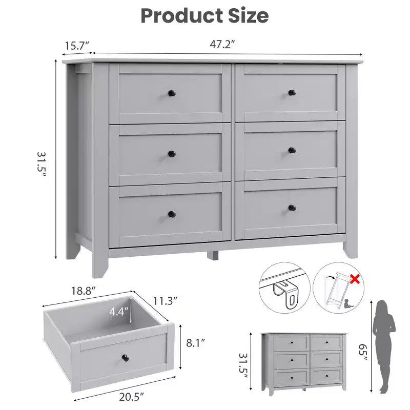 Black / Dark Green / Grey / White 6-Drawer Wooden Dresser – Modern Style, Single Use